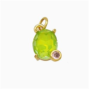 Green Crystal Glass Oval Pendant Copper Gold Plated, approx 8-10mm
