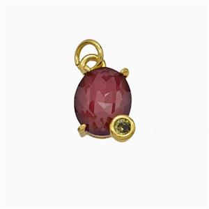 Red Crystal Glass Oval Pendant Copper Gold Plated, approx 8-10mm