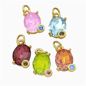 Crystal Glass Oval Pendant Copper Gold Plated Mixed, approx 8-10mm