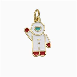 Astronaut Charms Copper Pendant White Enamel Gold Plated, approx 10-14mm