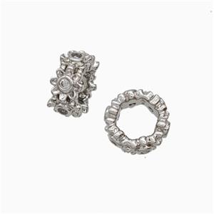 Copper Rondelle Beads Pave Zirconia Large Hole Platinum Plated, approx 8mm