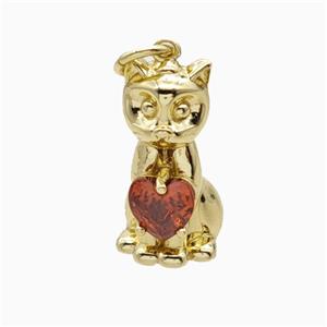 Copper Cat Pendant Pave Crystal Glass Gold Plated, approx 8-16mm