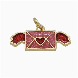 Gift Charms Copper Envelop Pendant Red Painted Gold Plated, approx 7-20mm