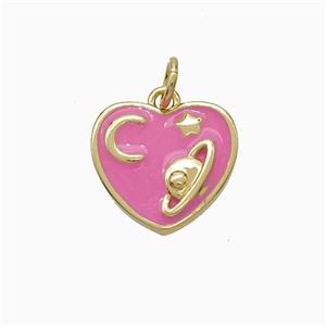 Copper Heart Pendant Pink Enamel Moon Star Planet Gold Plated, approx 12-13mm