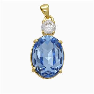 Skyblue Crystal Glass Oval Pendant Copper Gold Plated, approx 14-25mm