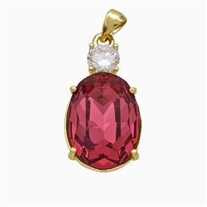RubyRed Crystal Glass Oval Pendant Copper Gold Plated, approx 14-25mm