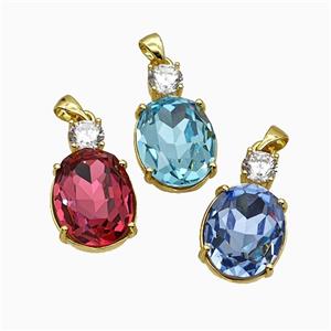 Crystal Glass Oval Pendant Copper Gold Plated Mixed, approx 14-25mm