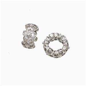 Copper Rondelle Beads Pave Zirconia Flower Platinum Plated, approx 8mm