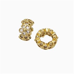 Copper Rondelle Beads Pave Zirconia Flower Gold Plated, approx 8mm
