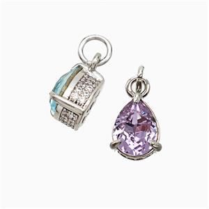 Copper Teardrop Pendant Pave Zirconia Lavender Crystal Glass Platinum Plated, approx 7-8mm