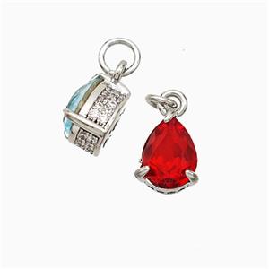 Copper Teardrop Pendant Pave Zirconia Red Crystal Glass Platinum Plated, approx 7-8mm