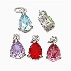 Copper Teardrop Pendant Pave Zirconia Crystal Glass Platinum Plated Mixed, approx 7-8mm