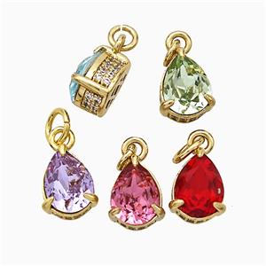 Copper Teardrop Pendant Pave Zirconia Crystal Glass Gold Plated Mixed, approx 7-8mm