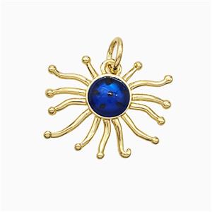 Copper Sun Pendant Blue Painted Gold Plated, approx 17mm
