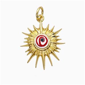 Copper Sun Pendant Red Painted Eye Gold Plated, approx 16-18mm