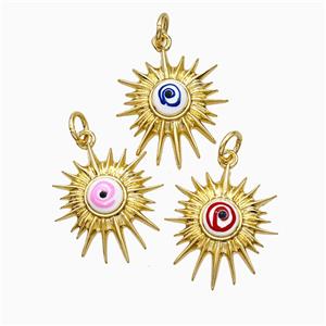 Copper Sun Pendant Painted Eye Gold Plated Mixed, approx 16-18mm