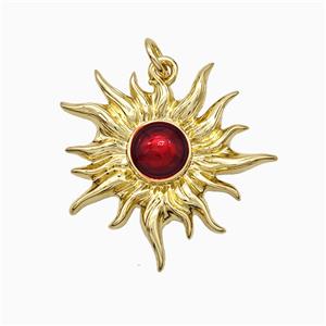 Copper Sun Pendant Red Painted Gold Plated, approx 24mm
