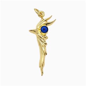 Walking Stick Charms Copper Pendant Blue Painted Evil Eye Gold Plated, approx 13-28mm
