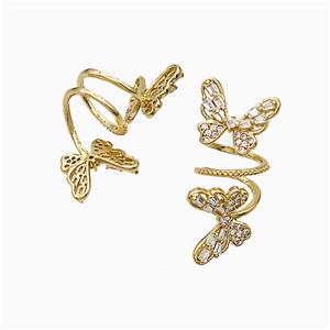 Copper Butterfly Pendant Pave Zirconia Gold Plated, approx 9-12mm, 8mm hole