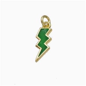 Copper Lightning Pendant Green Enamel Gold Plated, approx 5-12mm