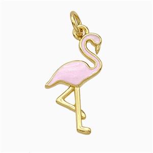 Flamingo Charms Copper Pendant Pink Enamel Birds Gold Plated, approx 10-19mm