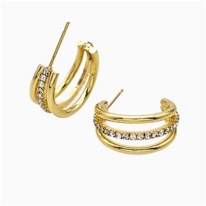 Copper Stud Earrings Pave Zirconia Gold Plated, approx 9mm, 21mm dia