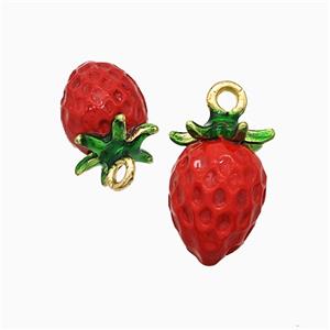 Copper Strawberry Pendant Red Enamel Gold Plated, approx 8-14mm