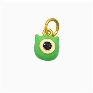 Monster Charms Copper Pendant Eye Green Enamel Gold Plated, approx 9mm