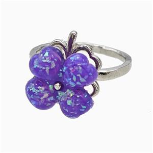 Copper Clover Rings Pave Purple Fire Opal Rotatable Platinum Plated, approx 14mm, 18mm dia