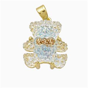 Blue Acrylic Bear Pendant Copper Gold Plated, approx 15mm