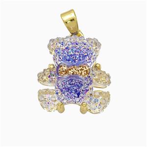 Purple Acrylic Bear Pendant Copper Gold Plated, approx 15mm