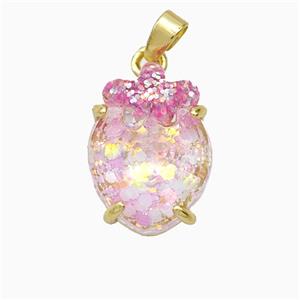 Acrylic Oval Pendant With Starfish Copper Gold Plated, approx 12-16mm