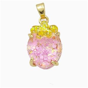 Acrylic Oval Pendant With Starfish Copper Gold Plated, approx 12-16mm