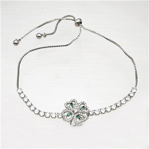 Copper Bracelet Pave Crystal Glass Clover Platinum Plated, approx 16mm, 1mm, 28cm length