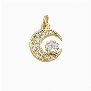 Copper Moon Pendant Micropave Zirconia Gold Plated, approx 12mm