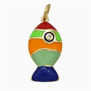 Copper Fish Pendant Pave Zirconia Multicolor Enamel Gold Plated, approx 12-20mm