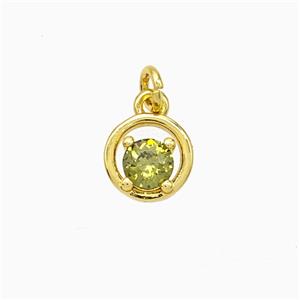 Copper Circle Pendant Pave Zirconia Gold Plated, approx 7.5mm