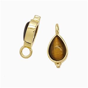 Copper Teardrop Connector Pave Tiger Eye Gold Plated, approx 8-12mm