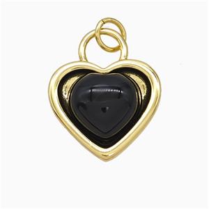 Copper Heart Pendant Pave Black Obsidian Gold Plated, approx 16mm