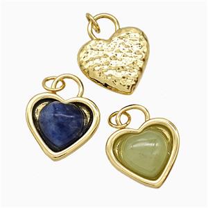 Copper Heart Pendant Pave Gemstone Gold Plated Mixed, approx 16mm