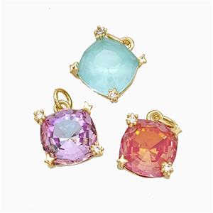 Crystal Glass Square Pendant Copper Gold Plated Mixed, approx 10mm
