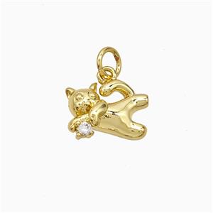 Copper Cat Pendant Pave Zirconia Gold Plated, approx 9-12mm