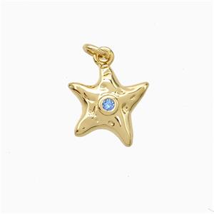 Copper Starfish Pendant Pave Zirconia Gold Plated, approx 11-12mm