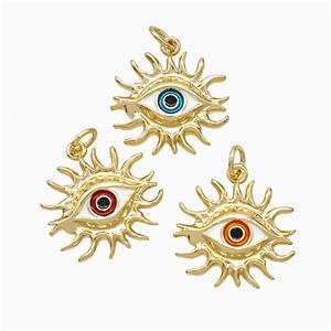 Copper Evil Eye Pendant Enamel Gold Plated Mixed, approx 16-18mm