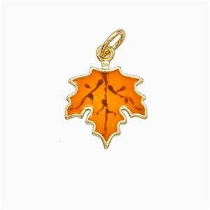 Copper Maple Leaf Pendant Orange Enamel Gold Plated, approx 11-12mm