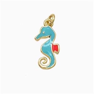 Copper Seahorse Pendant Teal Enamel Gold Plated, approx 7-14mm