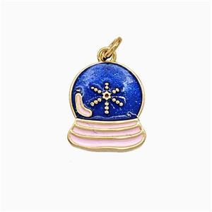 Copper Earth Pendant Blue Painted Gold Plated, approx 11-12.5mm