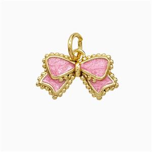Copper Bowknot Pendant Pink Painted Gold Plated, approx 8-14mm