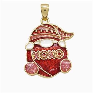 Santa Claus Charms Copper Pendant XOXO Red Painted Gold Plated, approx 18mm