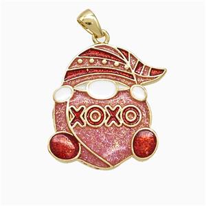 Santa Claus Charms Copper Pendant XOXO Red Painted Gold Plated, approx 22mm